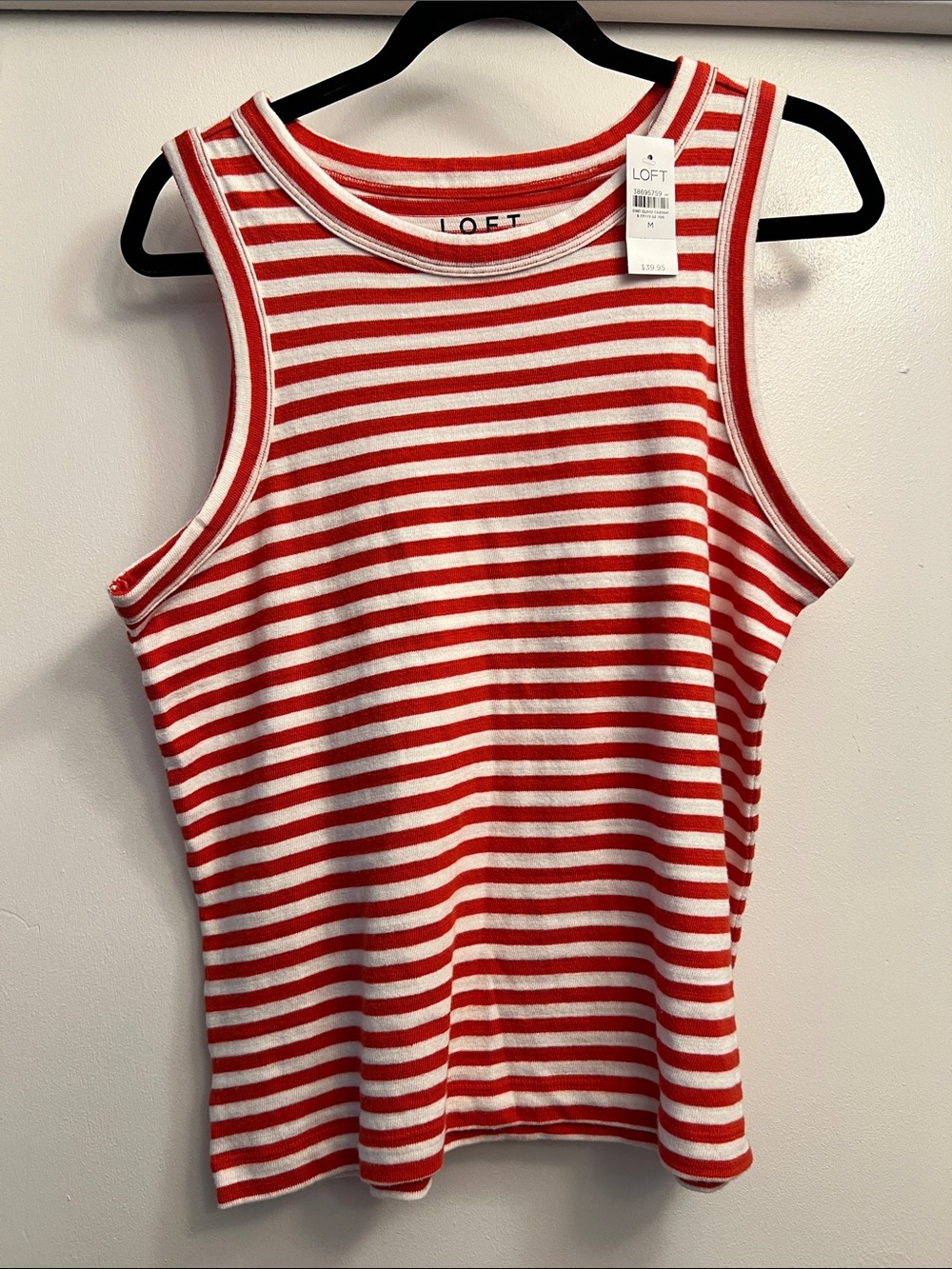 LOFT Red and White Striped Knit Tank Top Size Medium